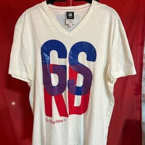 G-Star Raw Cream Tee with Blue Accents